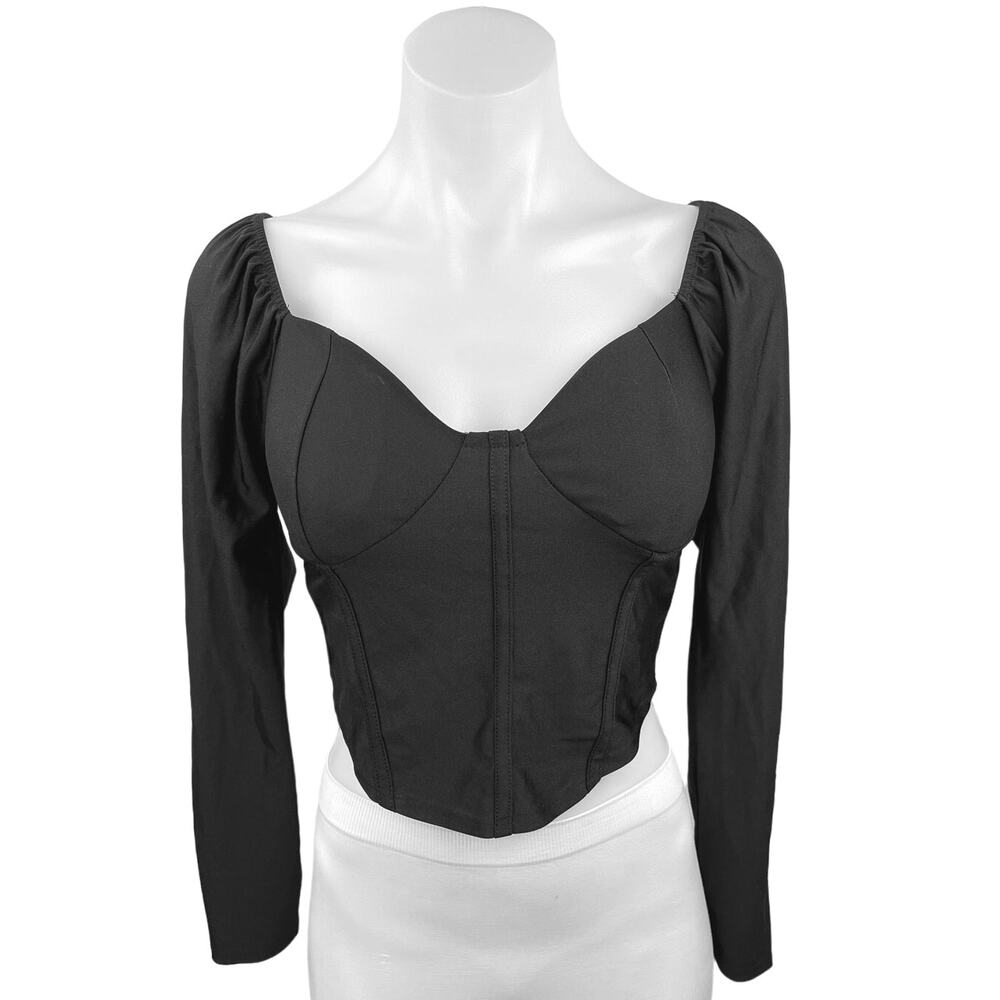 Julia by Love J Black Long Sleeve Chic Boned Stretch Corset Crop Top Size L